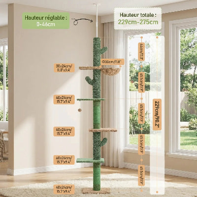 arbre a chat vert avec les mesures