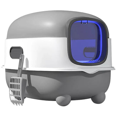 bac a litière pour chat gris