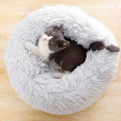 Coussin chat blanc/gris