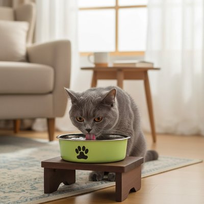 Gamelle chat verte et chat gris