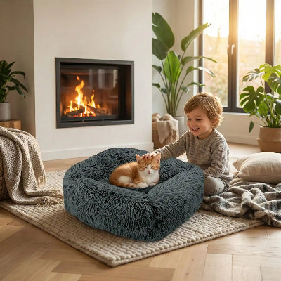 Coussin pour Chat gris foncé petit garcon joyeux