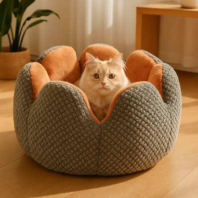 Coussin pour chat gris rond