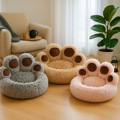 Panier chat gris brun rose vue ensemble