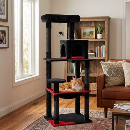 Arbre à Chat avec un chat roux et une arrainier 