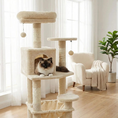 arbre a chat beige chat brun beige