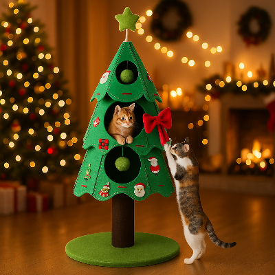 arbre a chat de noël festif deux chats