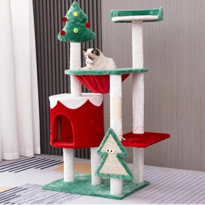 arbre a chat de noël rouge blanc vert