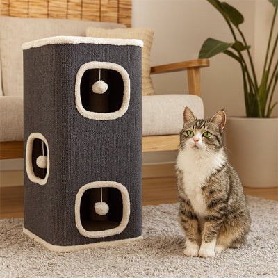 arbre a chat deux gris blanc