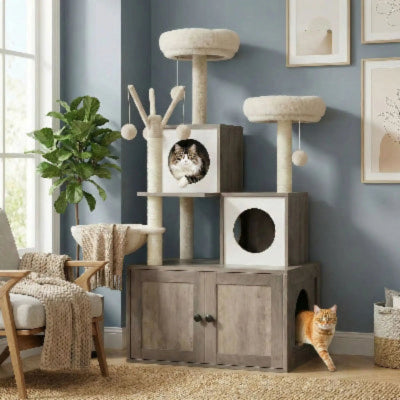arbre a chat en bois pour litière