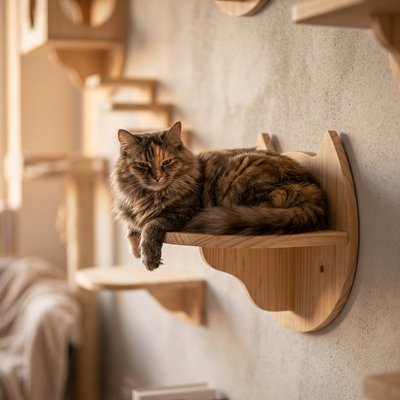 Arbre a Chat mural tablettr et chat gris