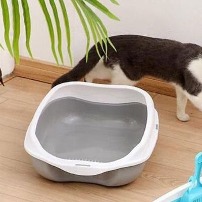 Bac à litière chat avec chat noir blanc