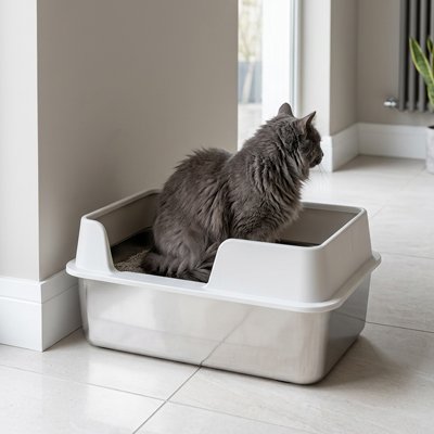 Bac à litière Chat blanc