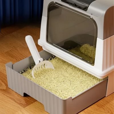 Bac à litière Chat gris pâle