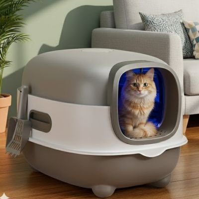 Bac à litière chat grise pratique