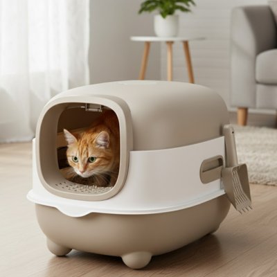 Bac à litière chat grise 