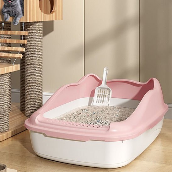 Bac à litière chat rose et pelle
