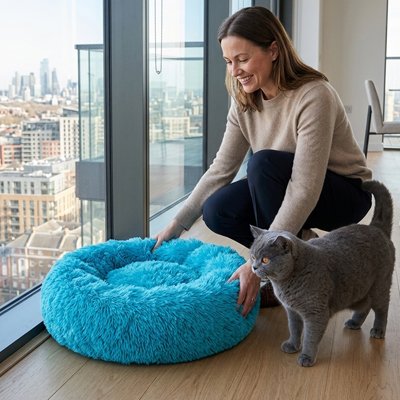 Coussin Chat bleu douillet