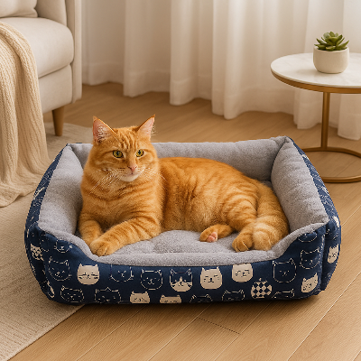 coussin chat gris bleu chat roux