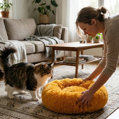 Coussin Chat orange douillet