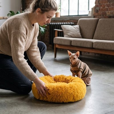 Coussin Chat orange moelleux