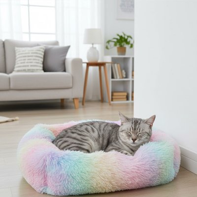 Coussin pour Chat arc en ciel chat gris