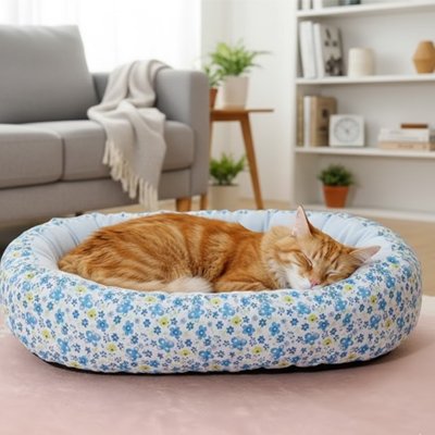 Coussin pour chat bleu chat roux