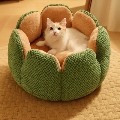 coussin pour chat en fleur vert