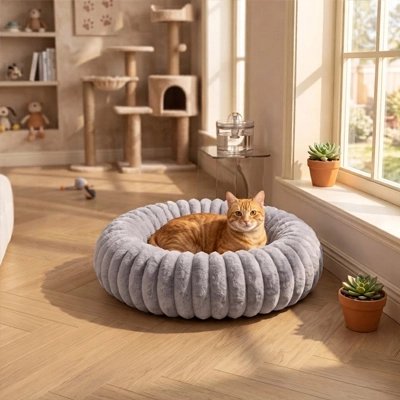 Coussin pour chat gris moelleux confortable 