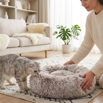 Coussin pour Chat kaki et chat gris