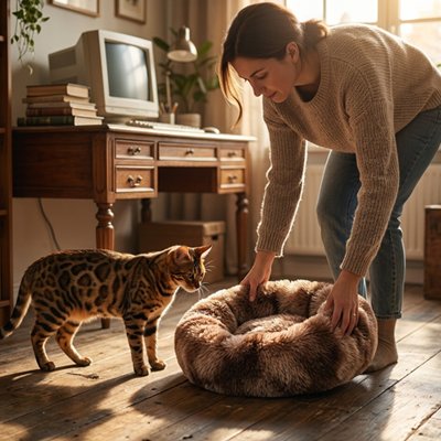 Coussin pour Chat marron et bingal