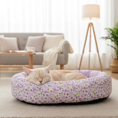 Coussin pour chat mauve chat roux pale