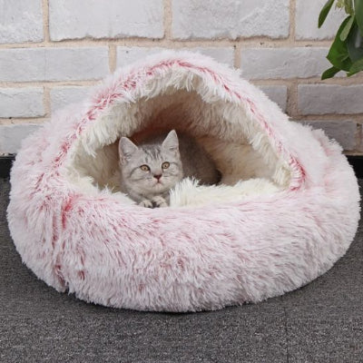 coussin pour chat rose avec petit chat