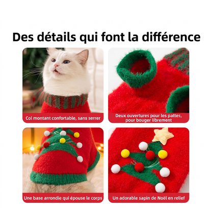 Pull de Noël pour chat – Motif boules multicolores