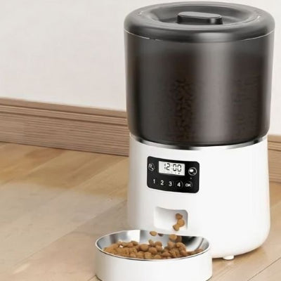 distributeur automatique croquettes chat base blanche