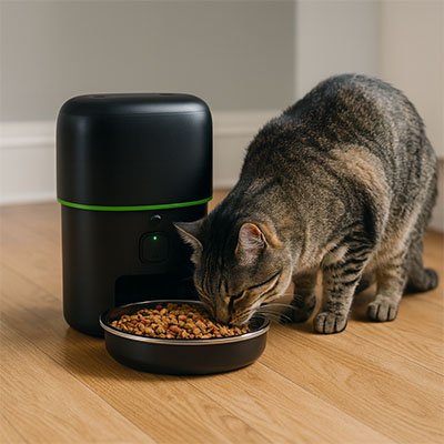 Distributeur automatique croquettes Chat gris