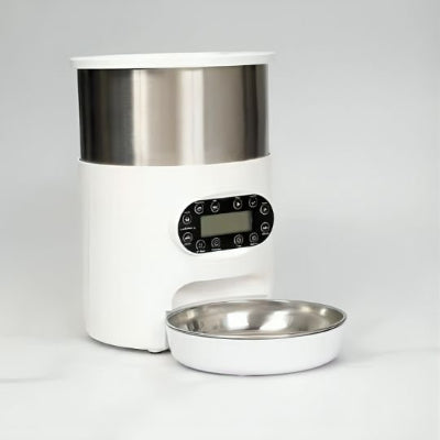 distributeur automatique croquettes chat un plat blanc