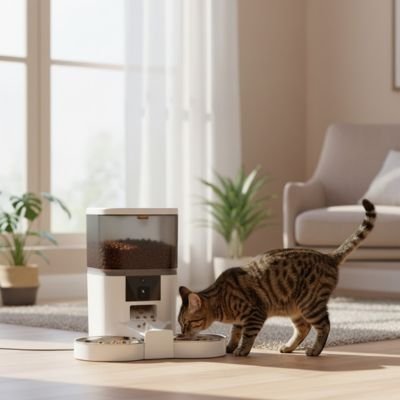 Distributeur de croquettes chat blanche deux plateaux