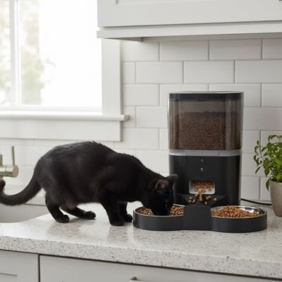 Distributeur de croquettes chat noir