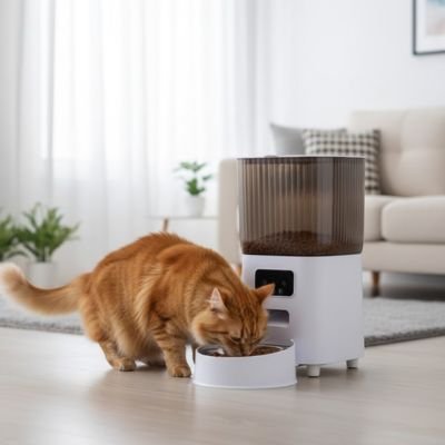 Distributeur de croquettes pour chat avec chat roux un plateau