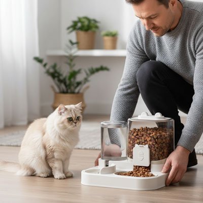 Distributeur de croquettes pour Chat beige