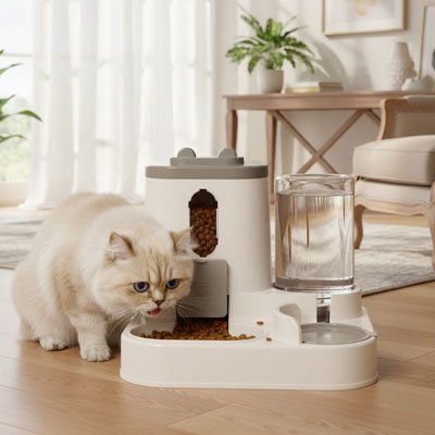 Distributeur de croquettes pour Chat blanc