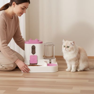 Distributeur de croquettes pour Chat blanche rose