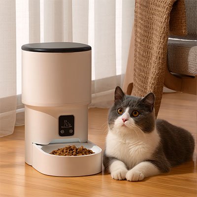 Distributeur de croquettes pour chat coucher a cote