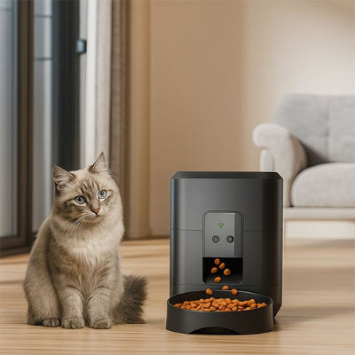 Distributeur de croquettes pour chat​ gris assit