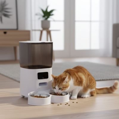 Distributeur de croquettes pour chat roux a deux plateaux