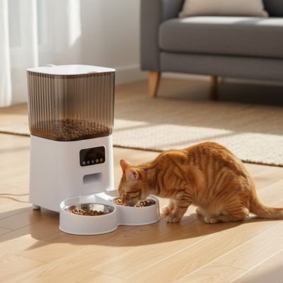 Distributeur de croquettes pour chat roux a deux plateaux