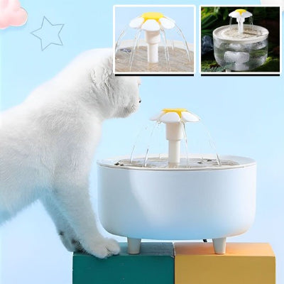 Fontaine a eau chat blanche à fleure