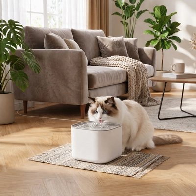 Fontaine a eau Chat blanche silencieuse