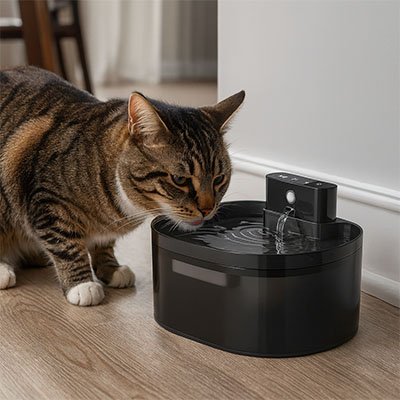 Fontaine a eau Chat zebrer blanc
