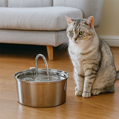 Fontaine a eau pour chat gris